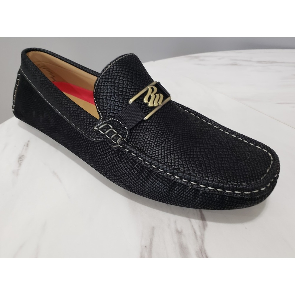 NEW Rocawear SZ 9.5 Black Textured Driving Loafers Gold Logo Slip On Casual Shoe